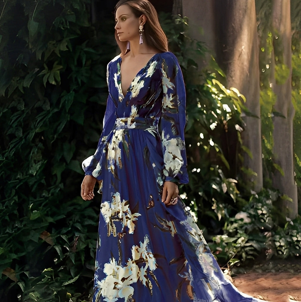 Karine - Stylish long dress with V-neck for women