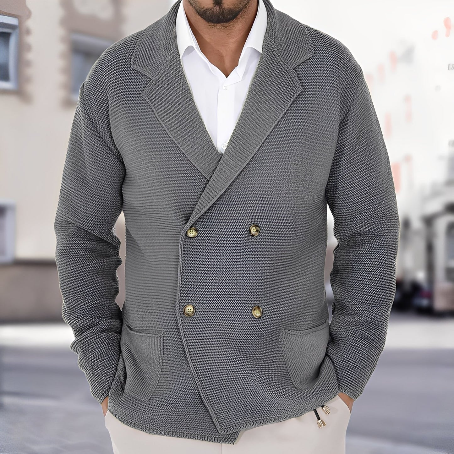 Alfred - Bequeme Herren-Doppelreiher-Strickjacke