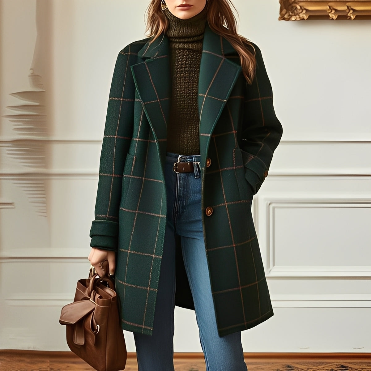 Moriah - Classic women's tweed coat with check pattern