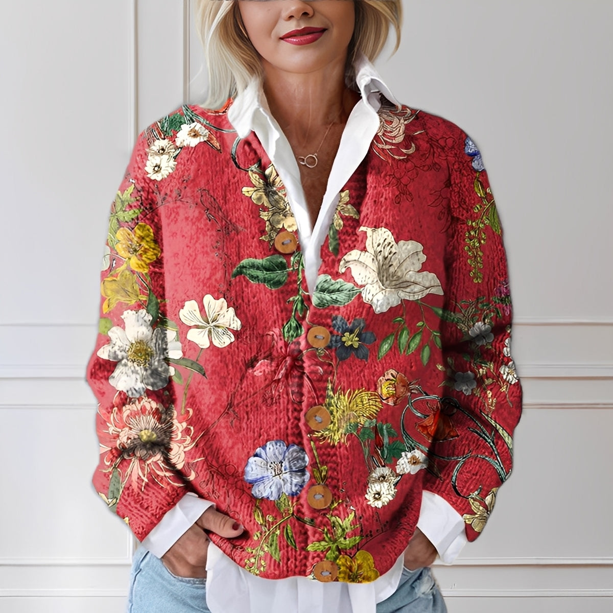 Yasmin - Stylish women's cardigan with floral pattern
