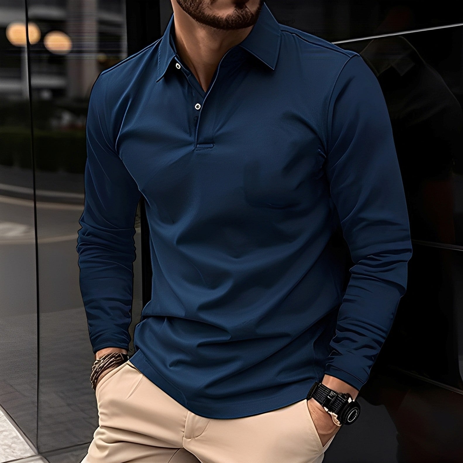 Deacon - Komfortables Langarm-Poloshirt