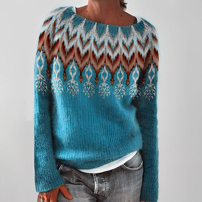 Flavienne - Simple women's winter sweater with round neckline