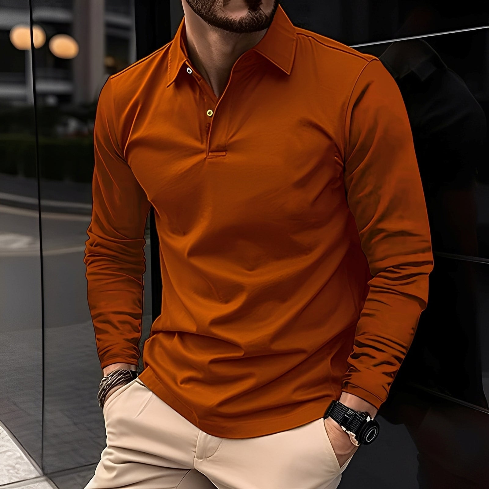 Deacon - Komfortables Langarm-Poloshirt