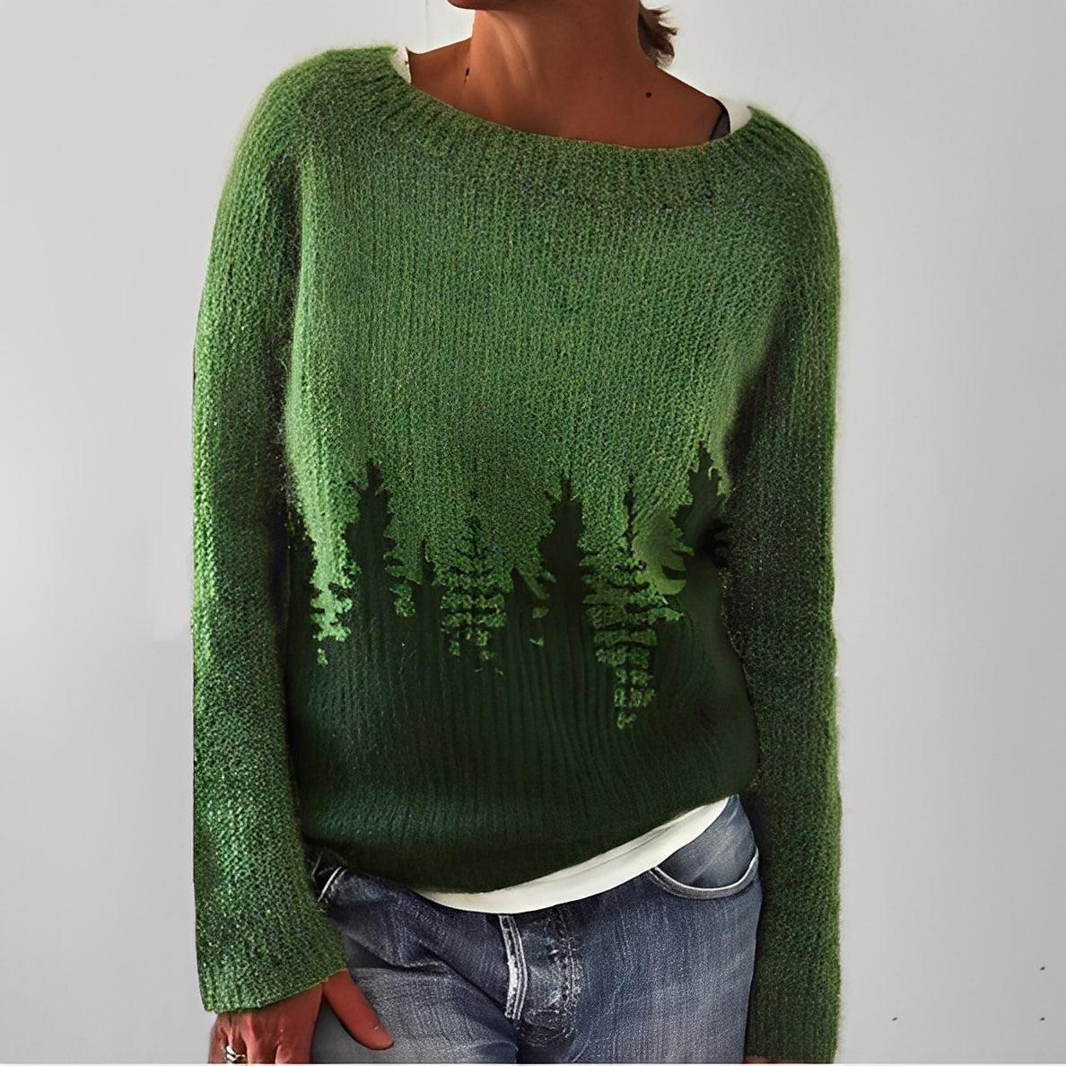 Flavienne - Simple women's winter sweater with round neckline