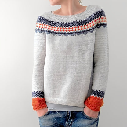 Flavienne - Simple women's winter sweater with round neckline