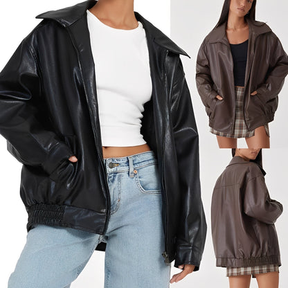 Kassidy - Trendy women's leather jacket in oversized style