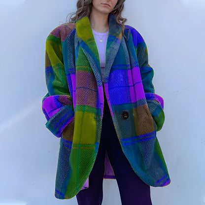 Alex - women's coat with colorful lapel and pockets