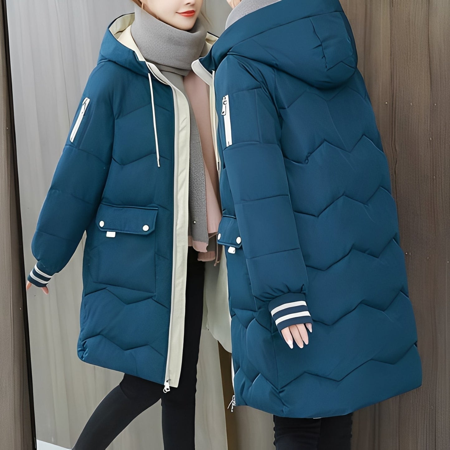 Catherine - Modern long down jacket with hood for women