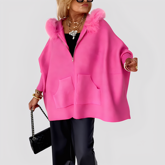 Elvena - Stylish women's faux fur coat with hood