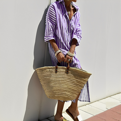 Paulette - Classic Striped Women's Shirt Dress