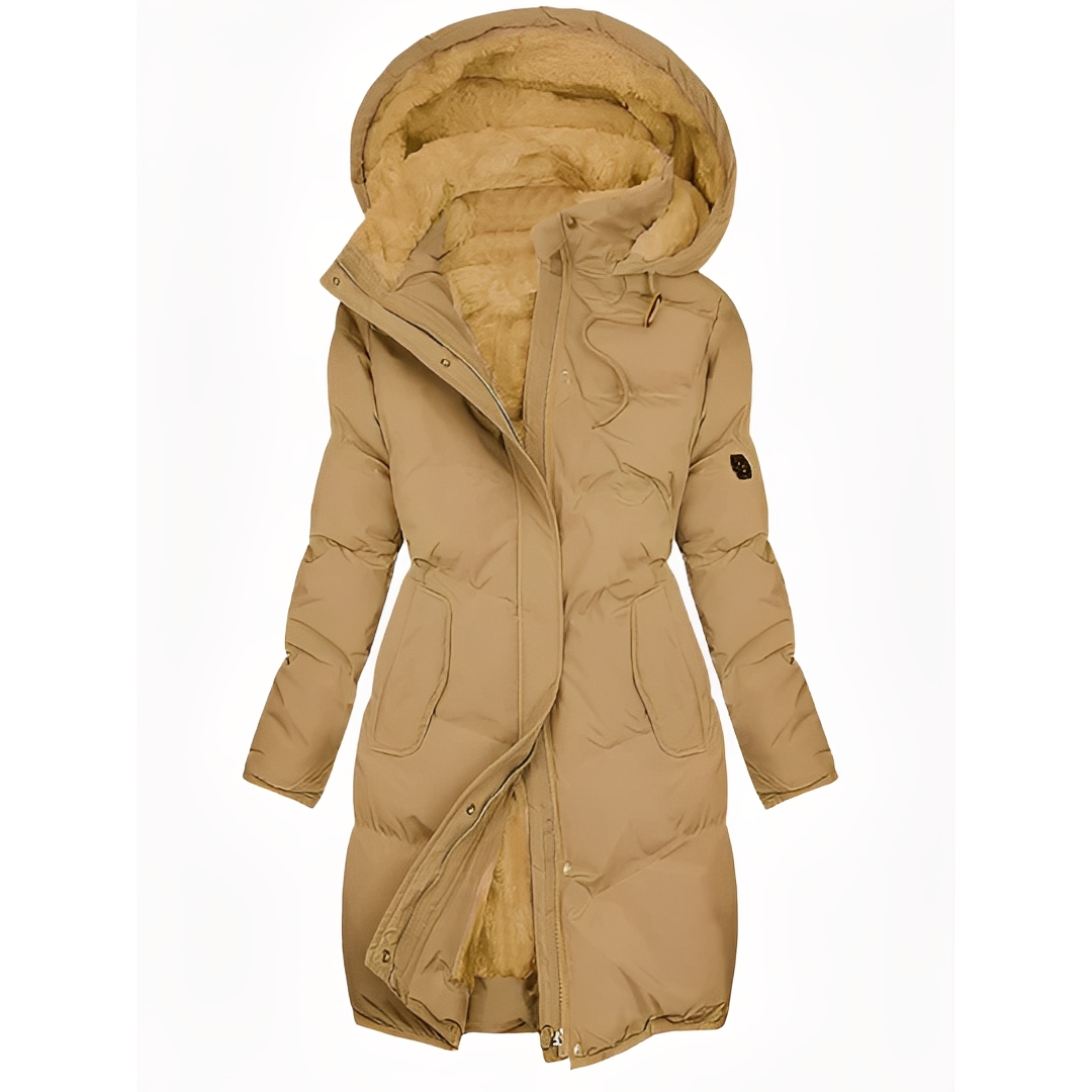 Laurie - Long, padded women's winter coat with hood