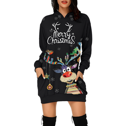 Georgia - Stylish Christmas Dress with Hood for Women with Print