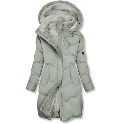 Stephanie - Modern, quilted cashmere coat with hood for women