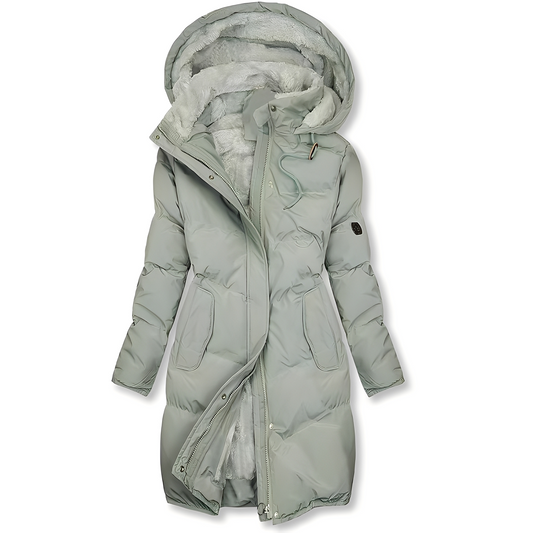 Stephanie - Modern, quilted cashmere coat with hood for women