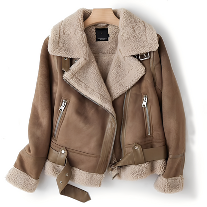 Marianne - Fashionable women's suede jacket with belt