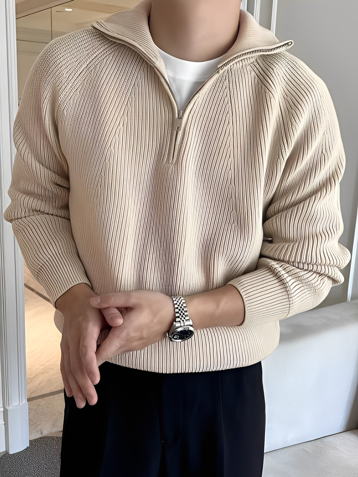 Lucas - Elegant men's pullover with half zipper