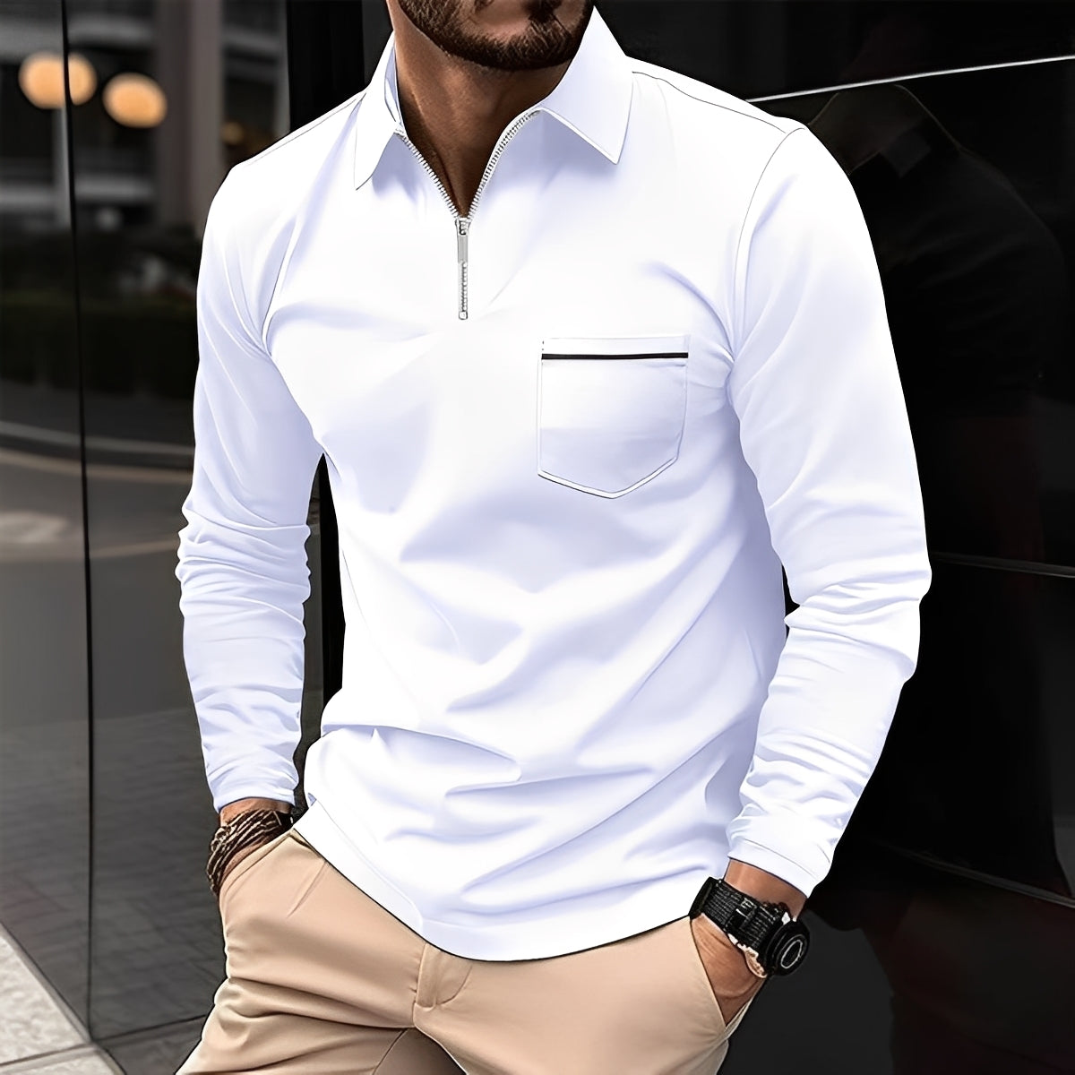 Florent - long-sleeve polo for men with zipper