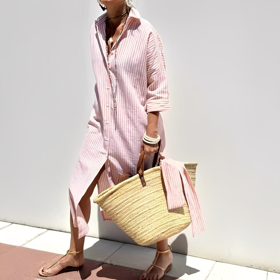 Paulette - Classic Striped Women's Shirt Dress