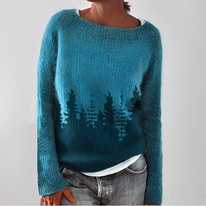Flavienne - Simple women's winter sweater with round neckline