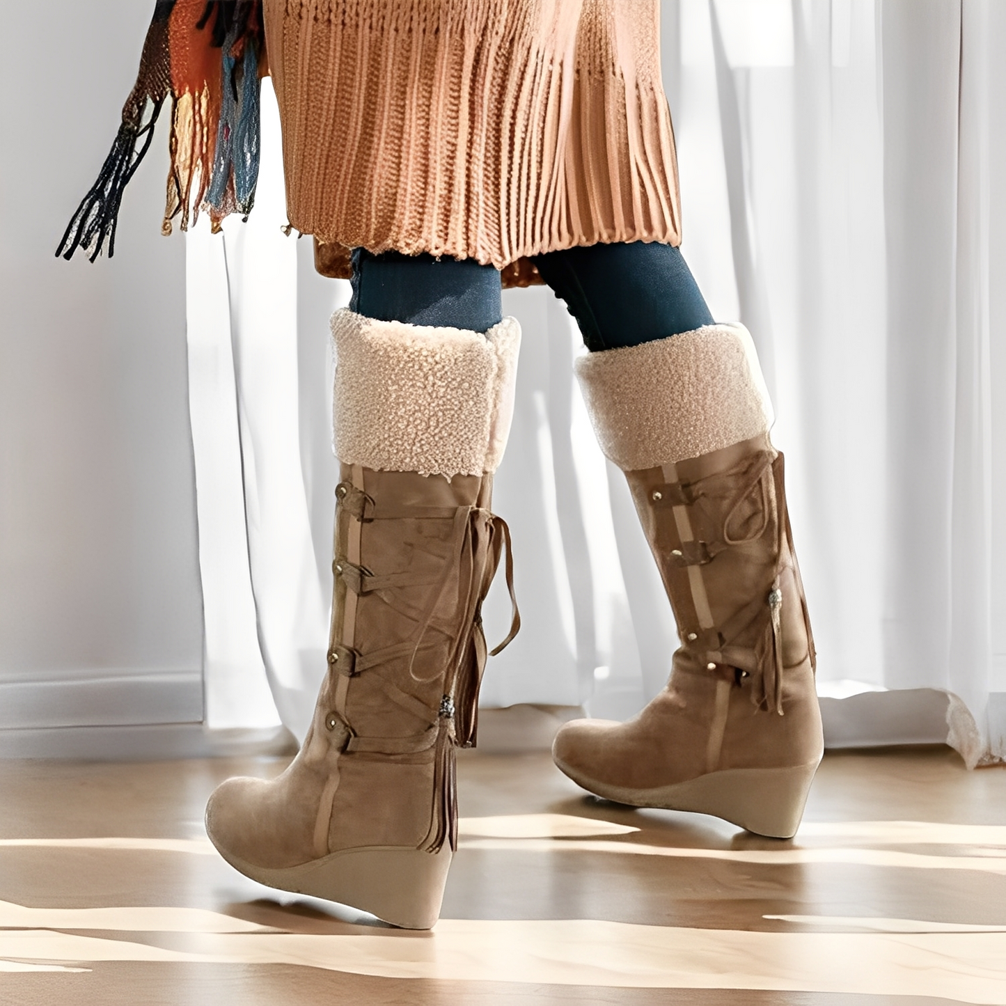 Maria - Fashionable women's boots with fur lining and wedge heel