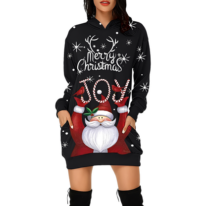 Georgia - Stylish Christmas Dress with Hood for Women with Print