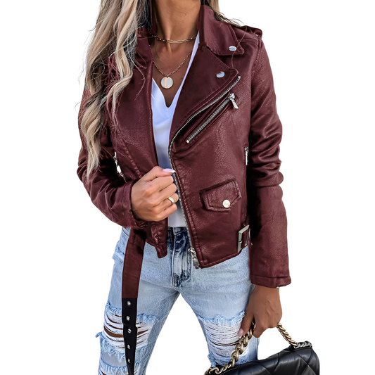Tiana - Women's Retro Biker Jacket with Zipper
