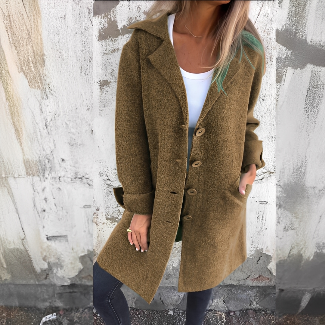 Odile - Long, casual women's coat with lapels