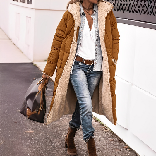 Nadège - Women's Long Quilted Winter Coat with Hood
