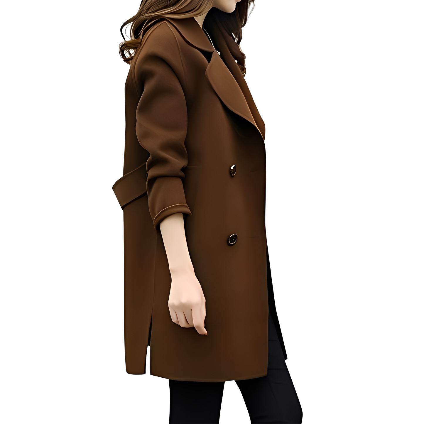 Kristina - Elegant women's long coat with double row of buttons