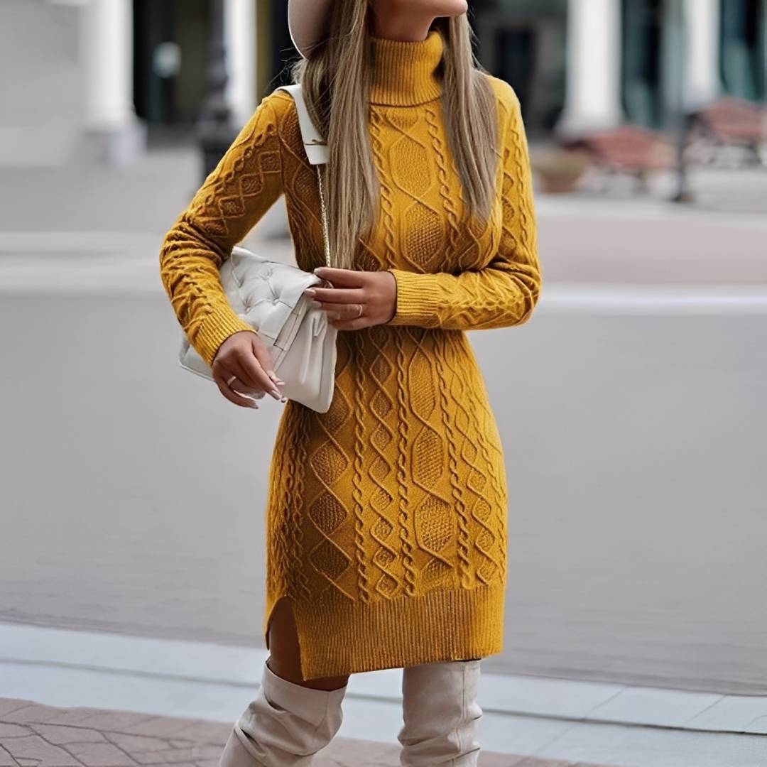 Myriam - Winter dress with long sleeves and turtleneck for women