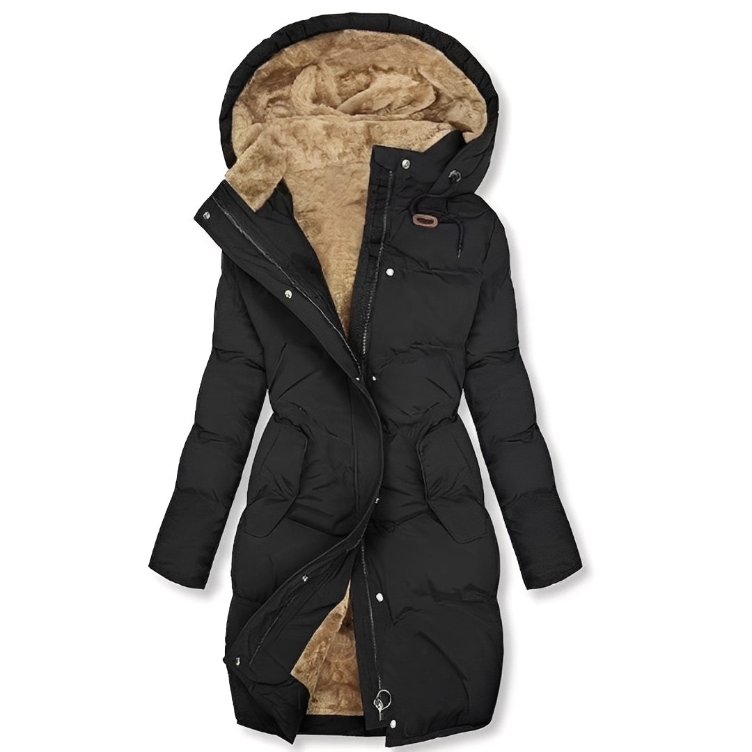 Laurie - Long, padded women's winter coat with hood