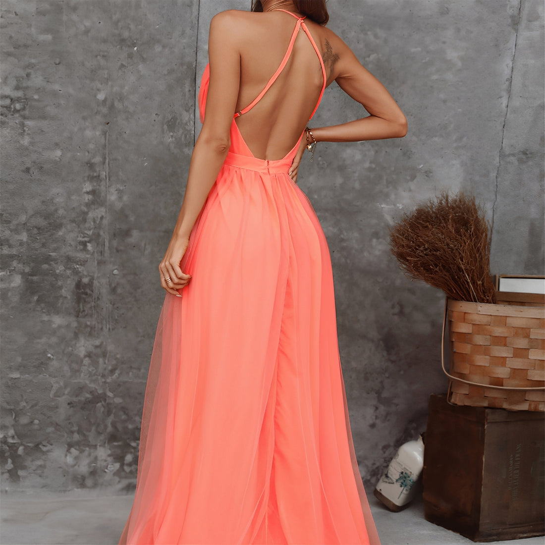 Samantha - Elegantes langes Kleid mit V-Ausschnitt für Damen