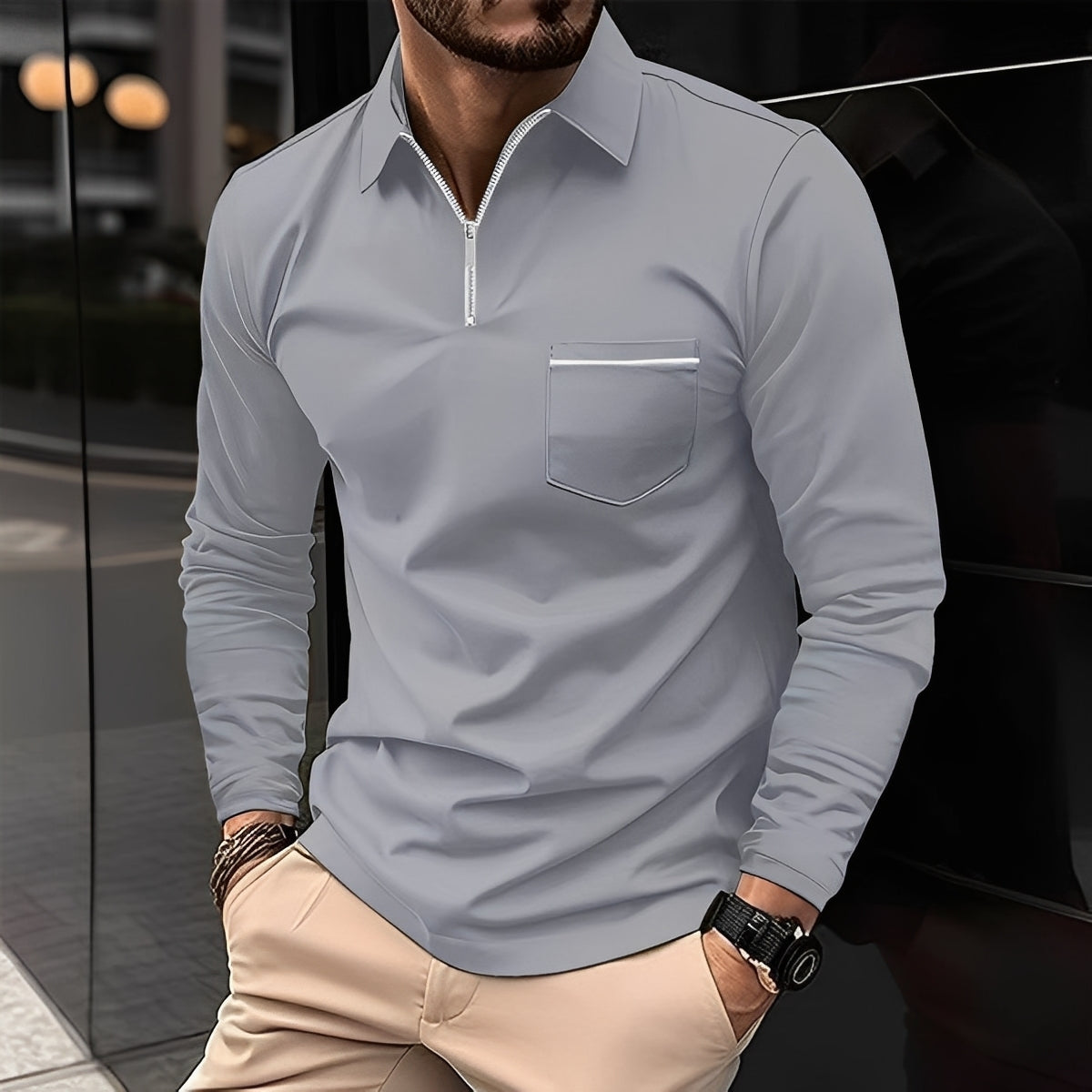Florent - long-sleeve polo for men with zipper