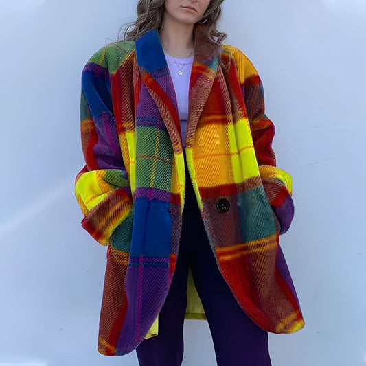 Alex - women's coat with colorful lapel and pockets