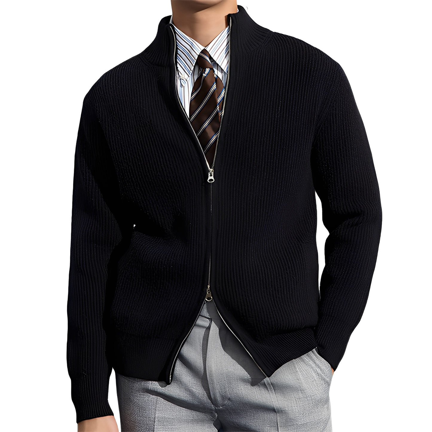 Mark - Klassische, warme Herrenstrickjacke mit Rippmuster