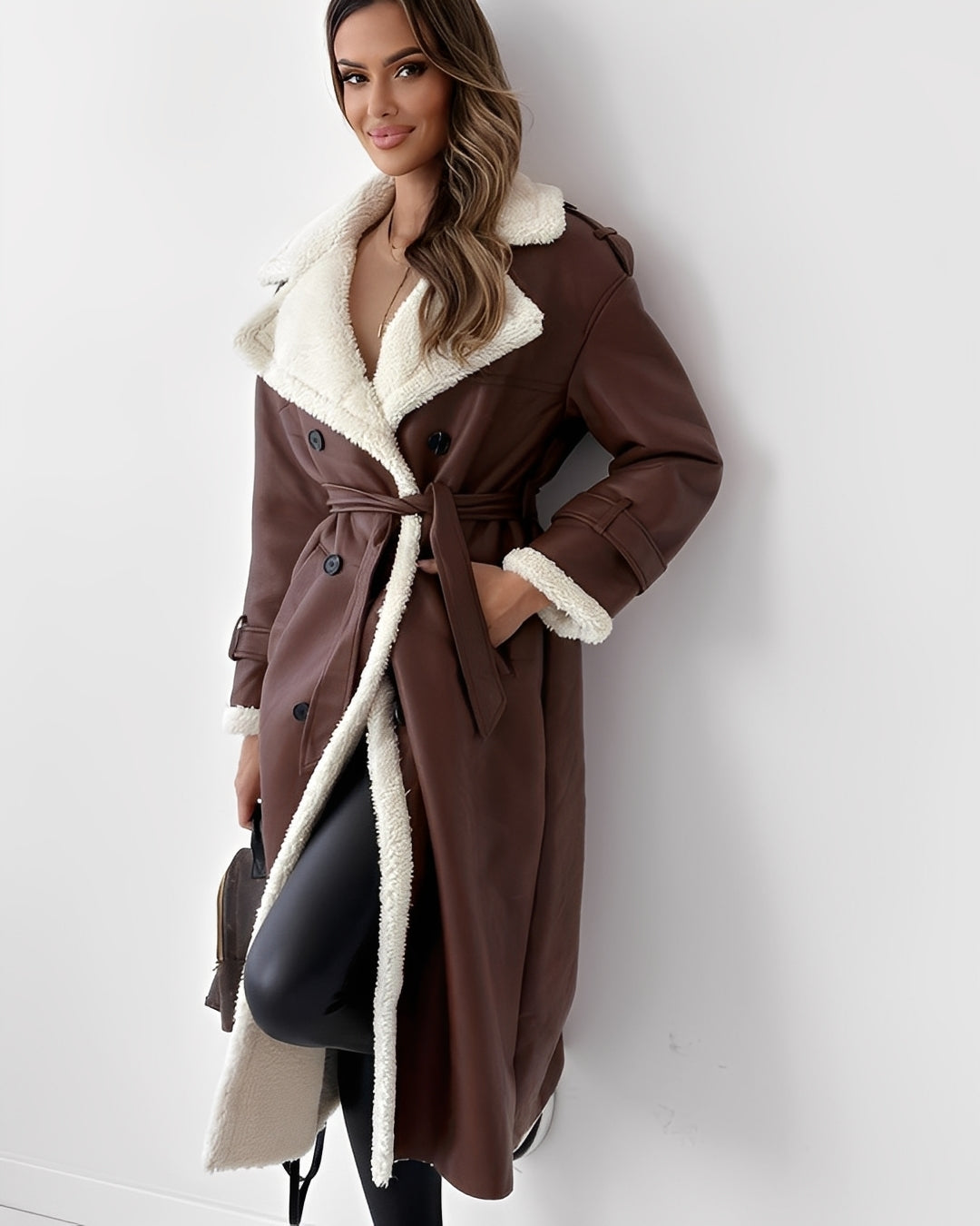 Sally - Elegant long women's coat with quilted lining