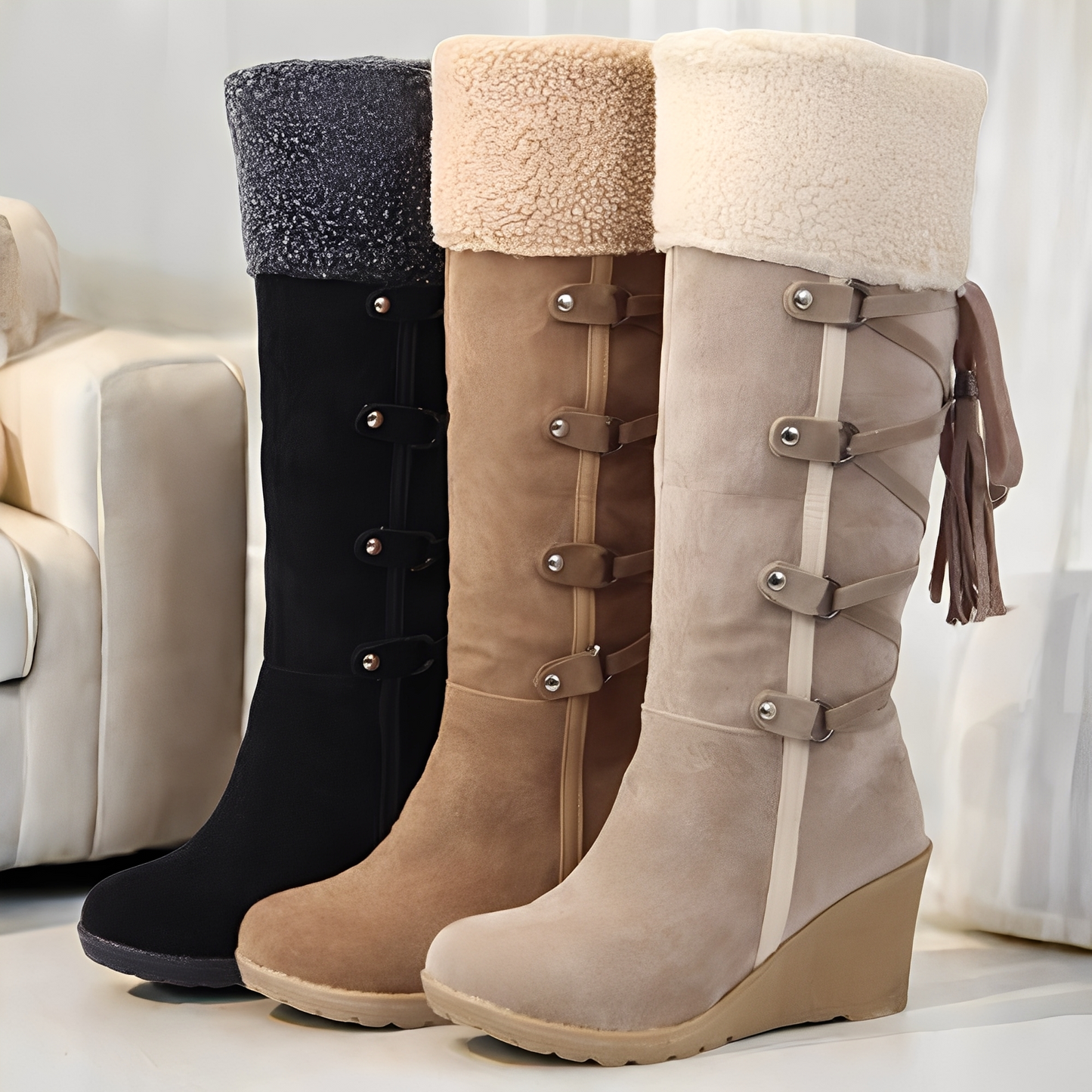 Maria - Fashionable women's boots with fur lining and wedge heel