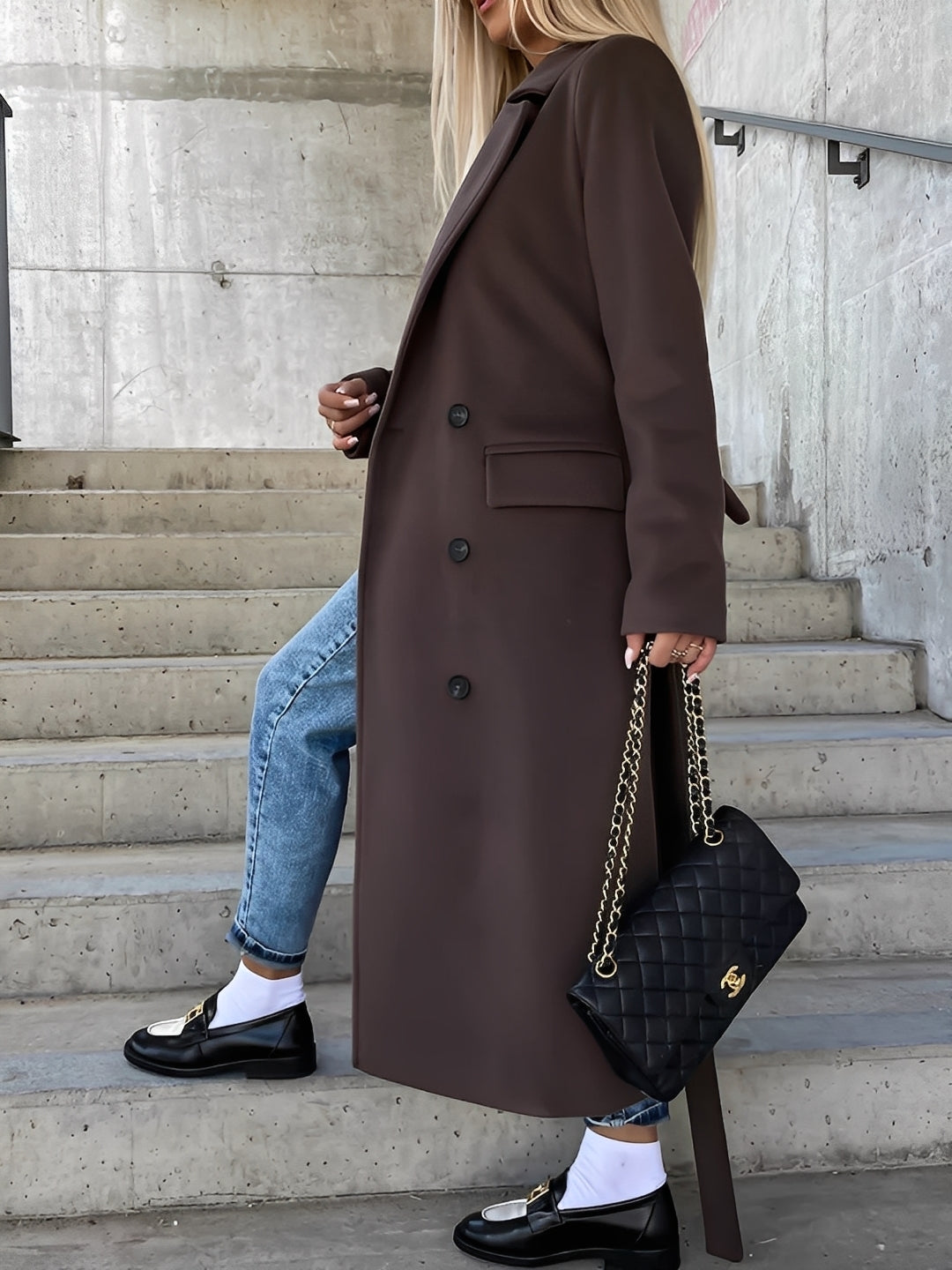 Suzanne - Classic women's coat with double button placket and belt