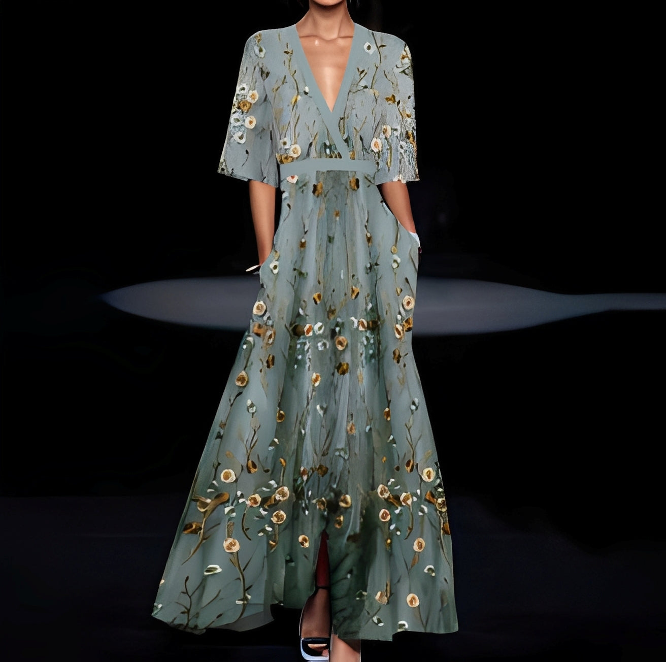 Débora - Long stylish dress with floral pattern for women