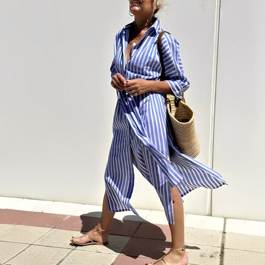 Paulette - Classic Striped Women's Shirt Dress