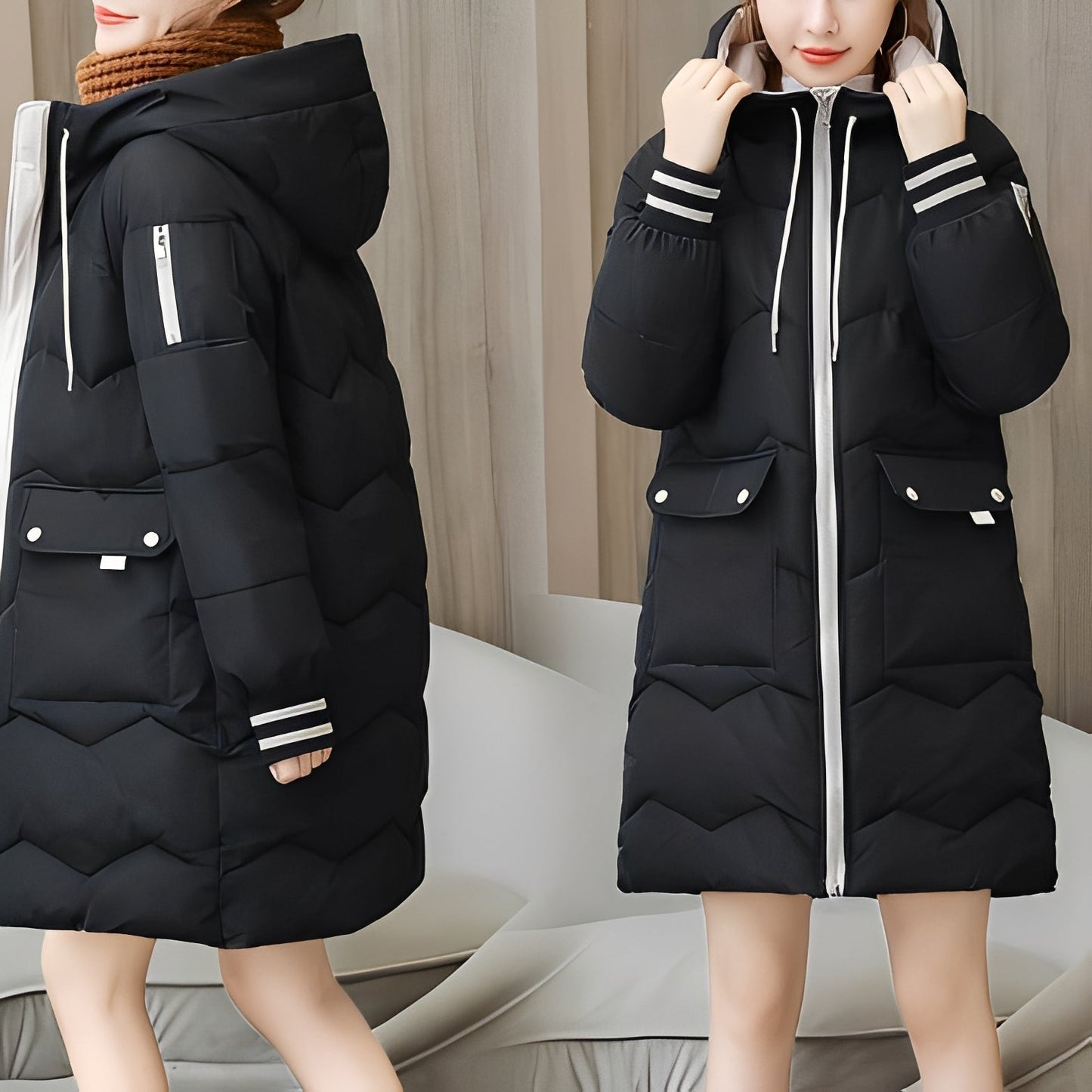 Catherine - Modern long down jacket with hood for women