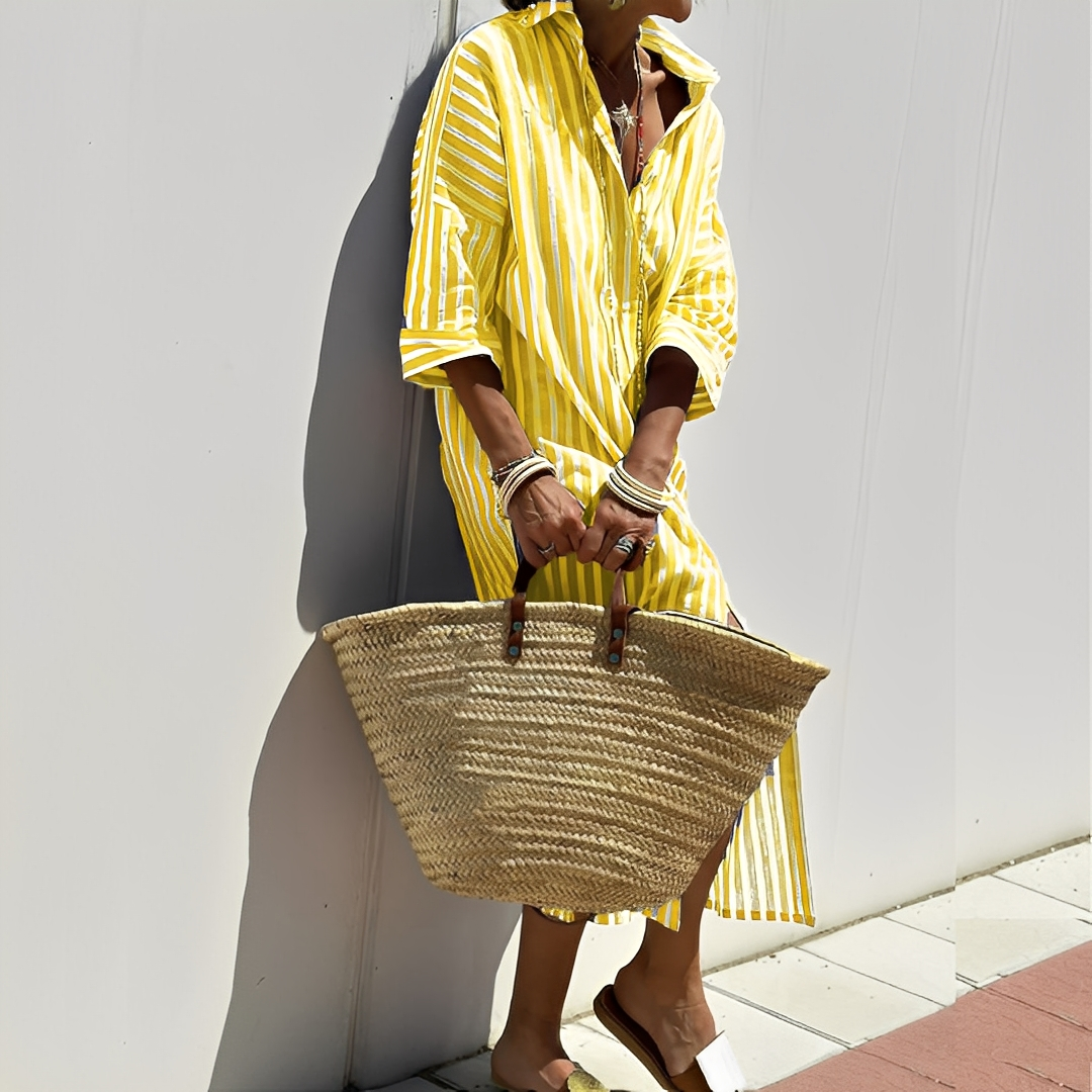 Paulette - Classic Striped Women's Shirt Dress