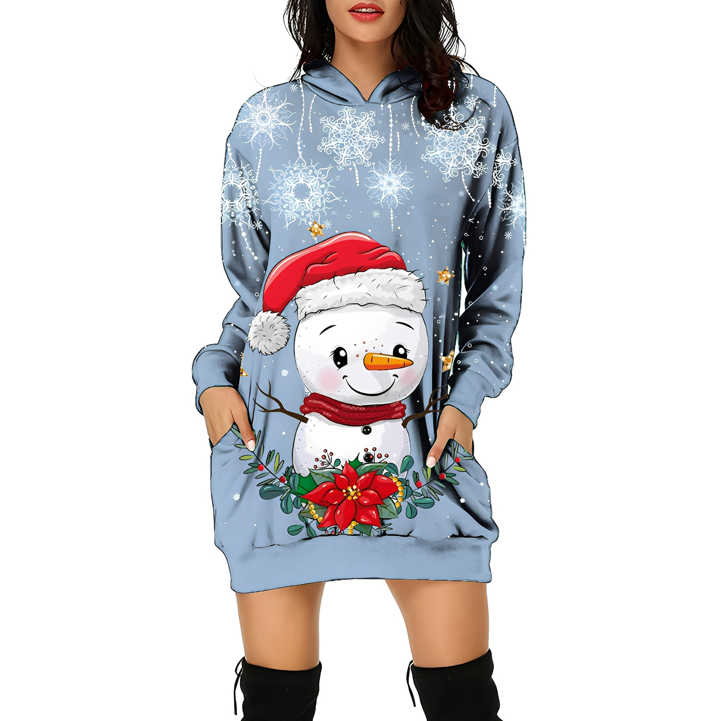 Georgia - Stylish Christmas Dress with Hood for Women with Print