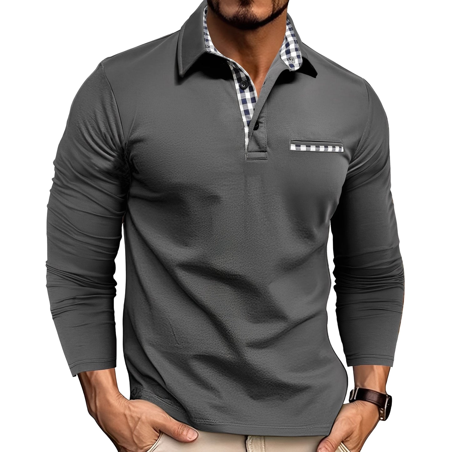 Maxence - Men's Long Sleeve Polo Shirt in Simple Design