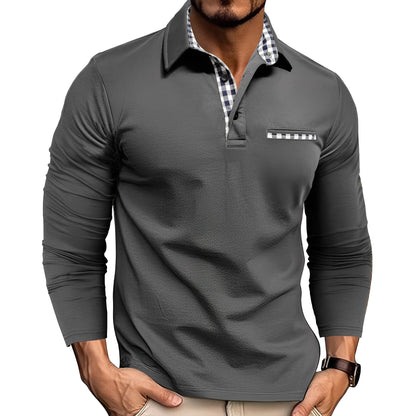 Maxence - Men's Long Sleeve Polo Shirt in Simple Design