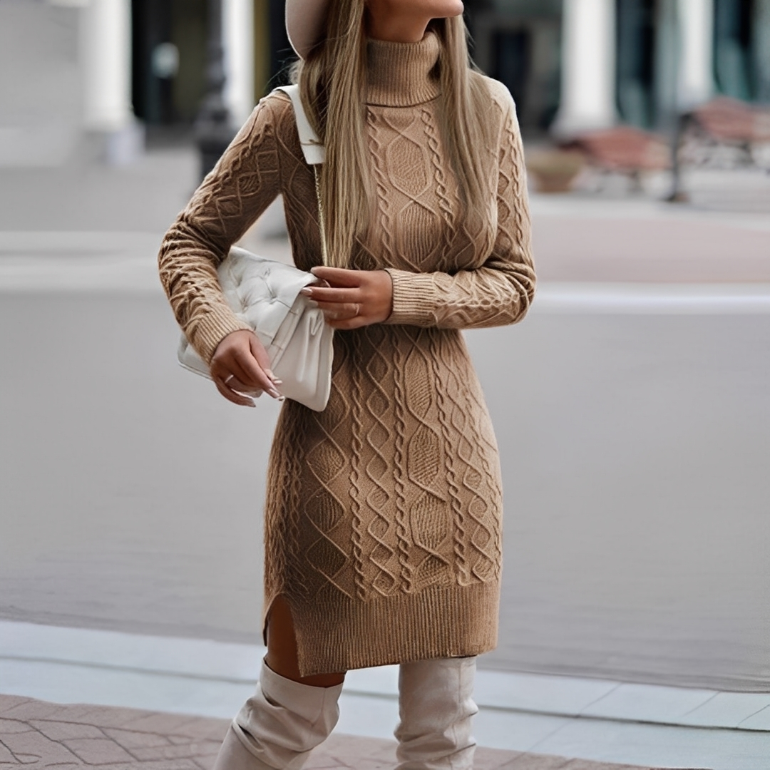 Myriam - Winter dress with long sleeves and turtleneck for women