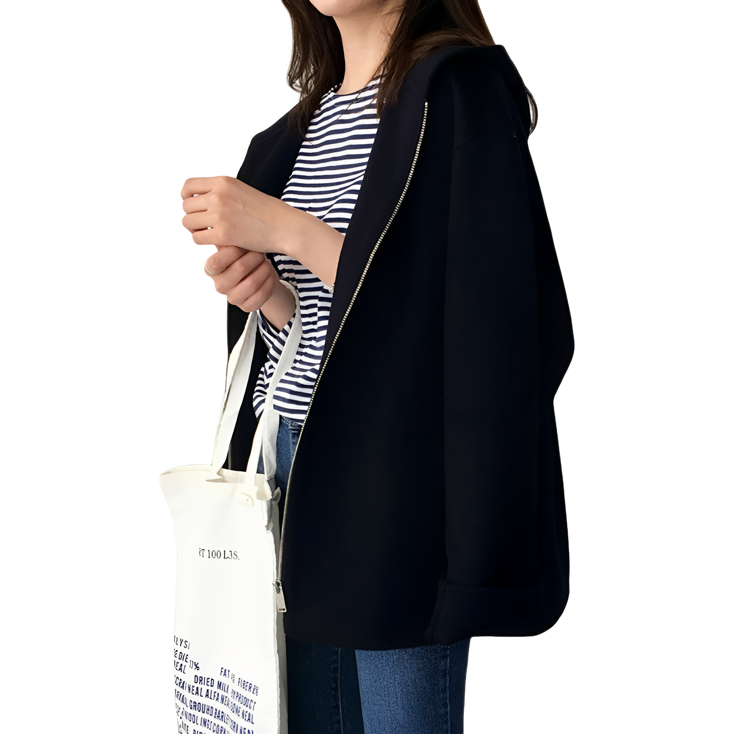 Julie - Lockerer Wollmantel mit Reißverschluss für Damen