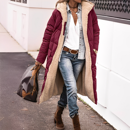 Nadège - Women's Long Quilted Winter Coat with Hood