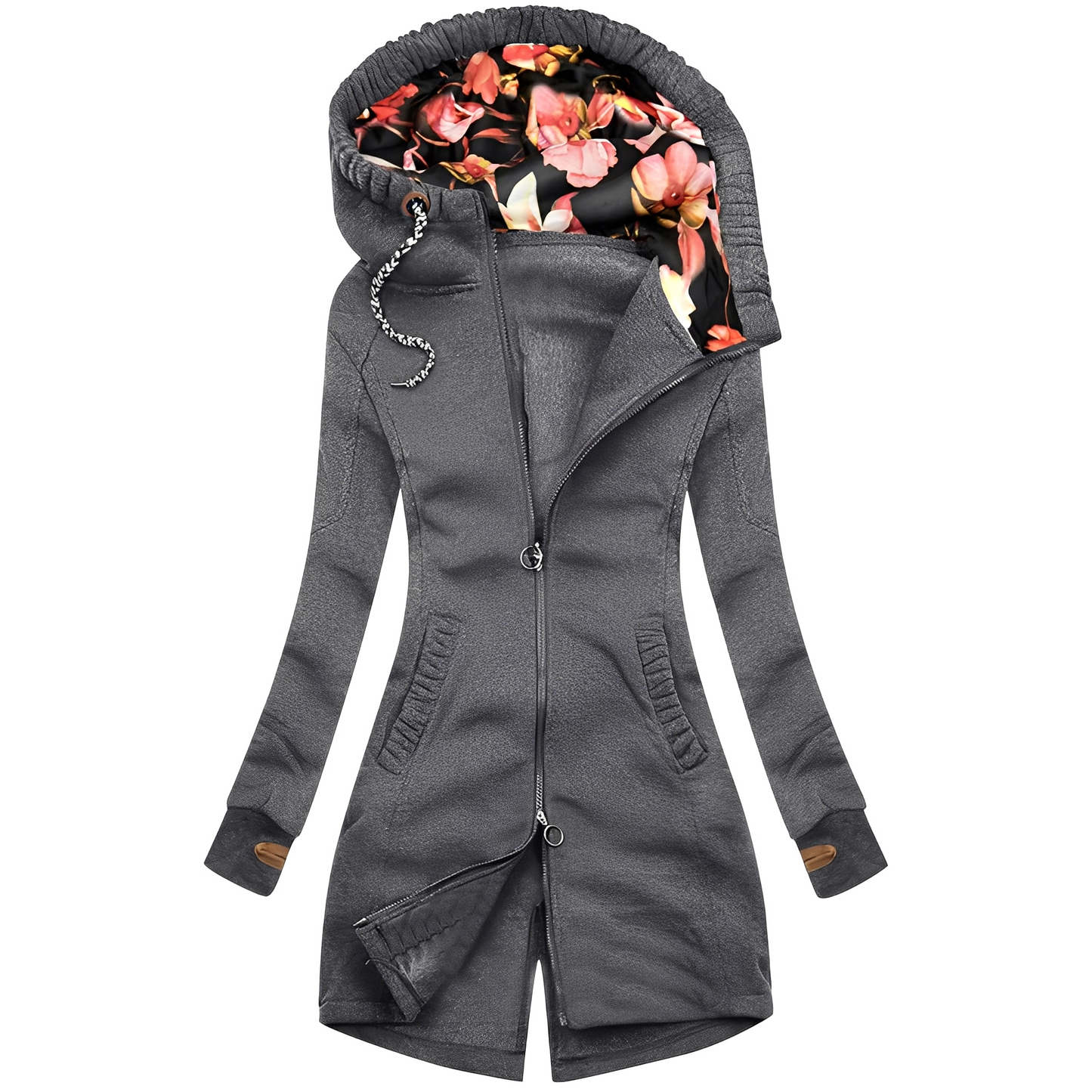Marie - Fashionable women's hooded jacket with floral pattern