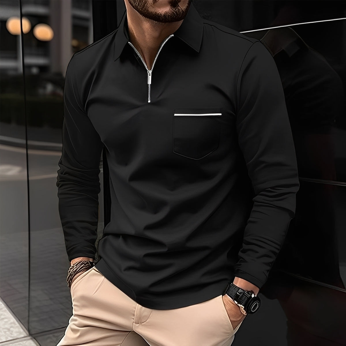 Florent - long-sleeve polo for men with zipper